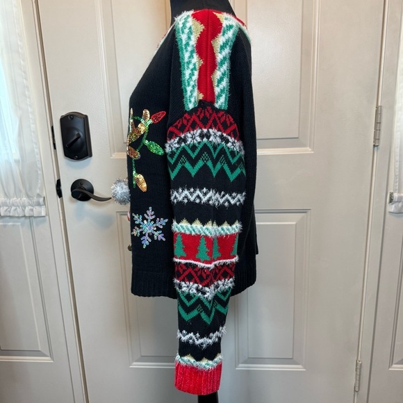 33 Degrees Christmas Sweater Sz XS Brown Dog Graphic Ugly Sequins Jingle - Picture 10 of 14